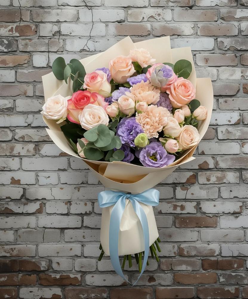 Букет цветов из: Розы, Лизиантусы и Гвоздики в Гвазде