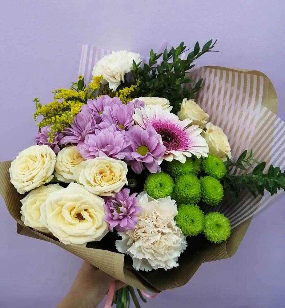 Букет цветов из: Хризантемы, Розы, Гвоздики и Герберы в Гвазде